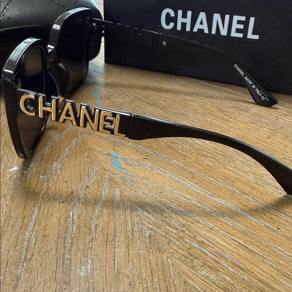 CHANEL Women's Black & Gold Square Sunglasses - Picture 6 of 7